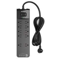 Power Strip, Surge Protector with 10 Outlets and 4 USB Ports, 6 Feet Extension Cord with Flat Plug, 2700 Joules, ETL Listed, Black