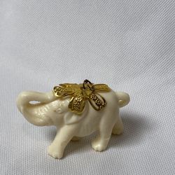 Celluloid Lucky Elephant Charm Pendant Beige Trunk Up Vintage Fashion Jewelry 