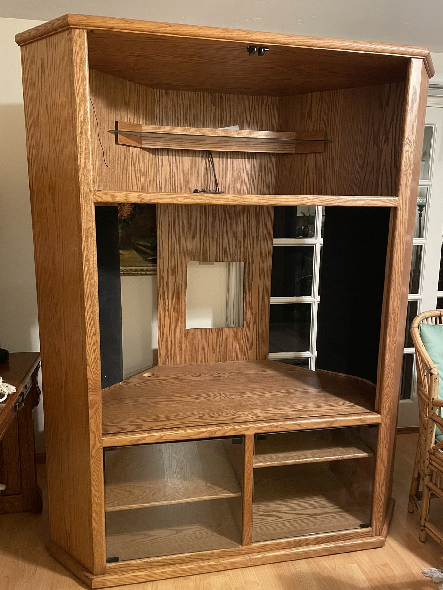 Large Corner Solid Oak Entertainment Center