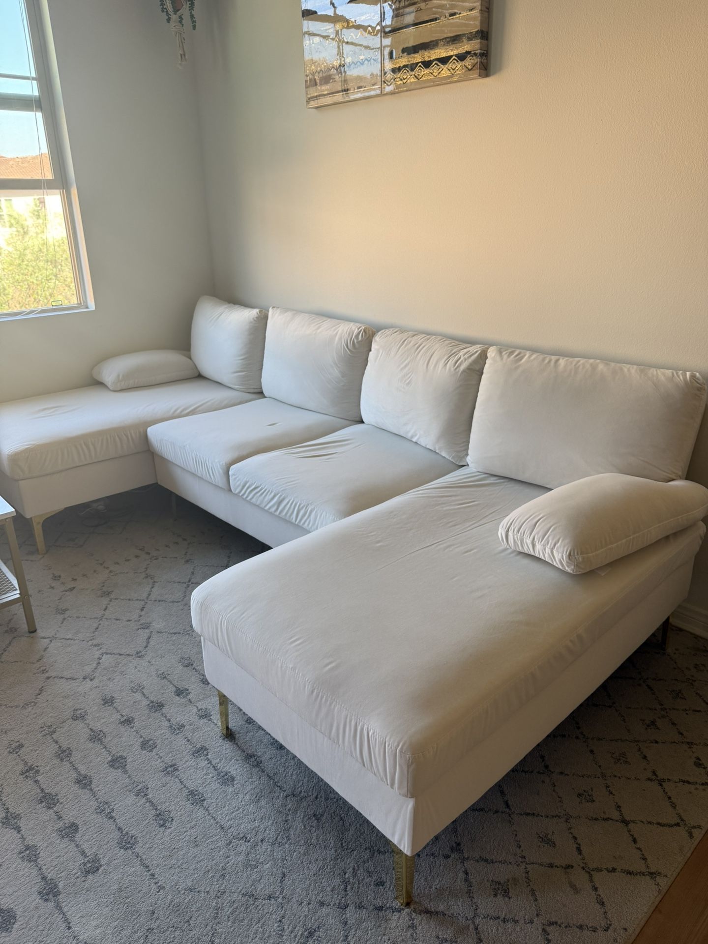 Off White Modern U Sectional Sofa Couch 110”