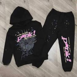 Black And Pink Spider Hoodie Set
