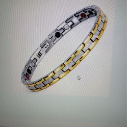 Bio Magnetic Bracelet For Men And Woman Silver Tone With Gold Linining Tone