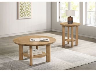 Ottowa Washed Oak 2-piece Round Wood Coffee Table Se