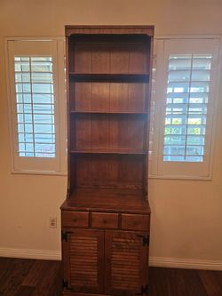 Ethan Allen Tall Wood Bookcase with Cabinet and Drawers