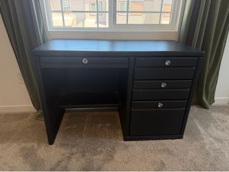 Black Wooden Vanity Desk with Chair & Crystal Knobs