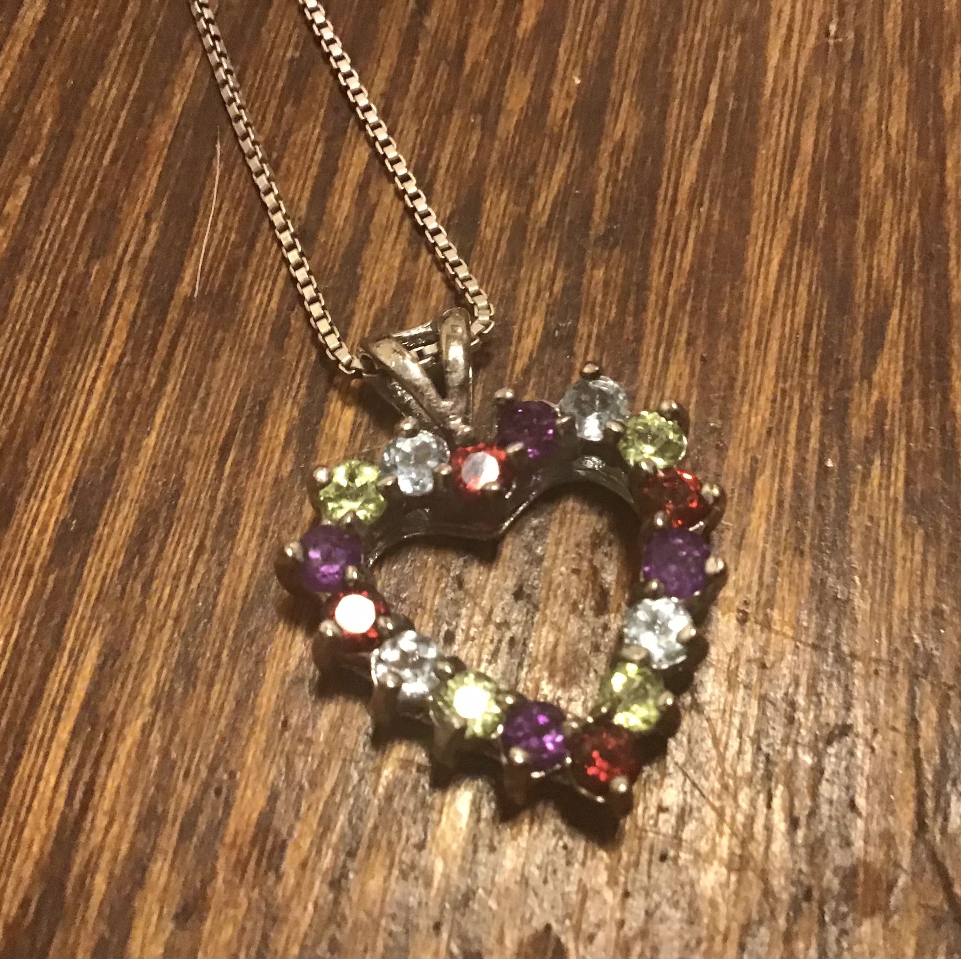 Sterling gemstone heart and chain