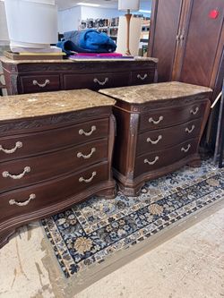 Matching Pair of Marble Top Nightstands