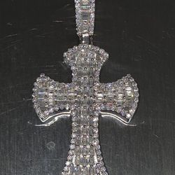 Moissanite Baguette Heavy Silver Cross
