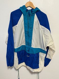 Nike 90’s  XL Hooded Quarter-Zip Nylon Windbreaker Jacket Colorblock Blue Teal