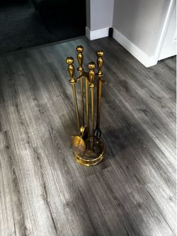 Heavy Solid Brass Fireplace Tool Set – 4 Piece