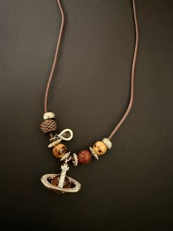 Adjustable Leather Necklace w/ Layered Charms – Retro Beaded Pendant Chain