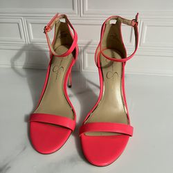 Bright Coral Pink Strappy Heels. Like New! 