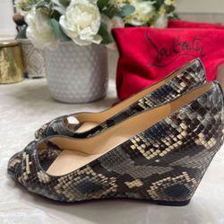 Christian Louboutin Python Print Wedges 