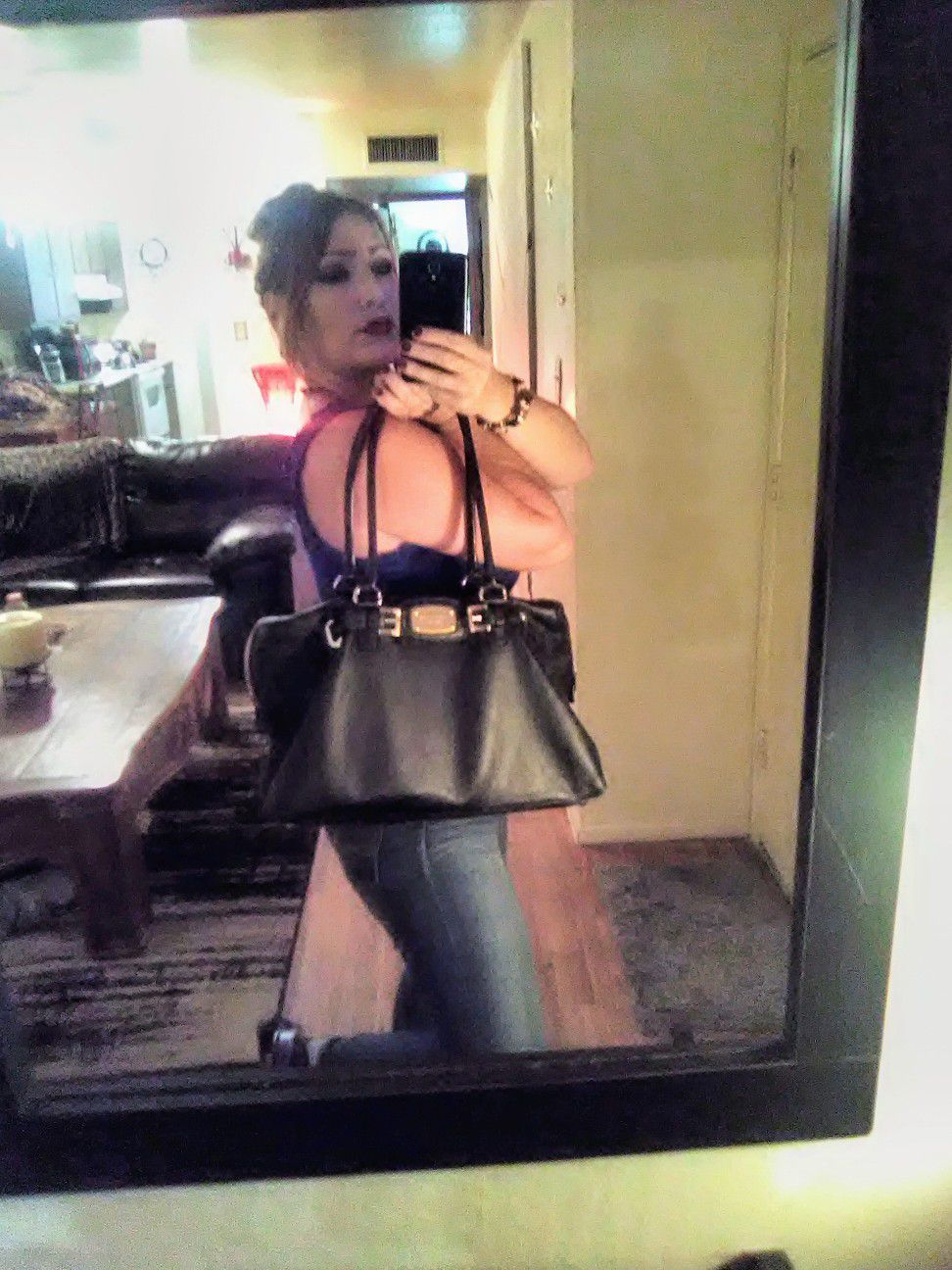 MICHAEL KORS Black Textured Genuine Leather Slouchy Large Satchel Shoulder Bag Tote Purse Handbag