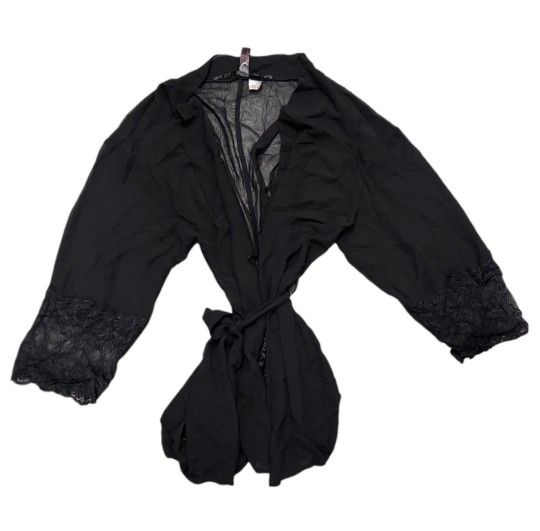 Dreamgirl Size XL Elegant Black Lace Trim Robe