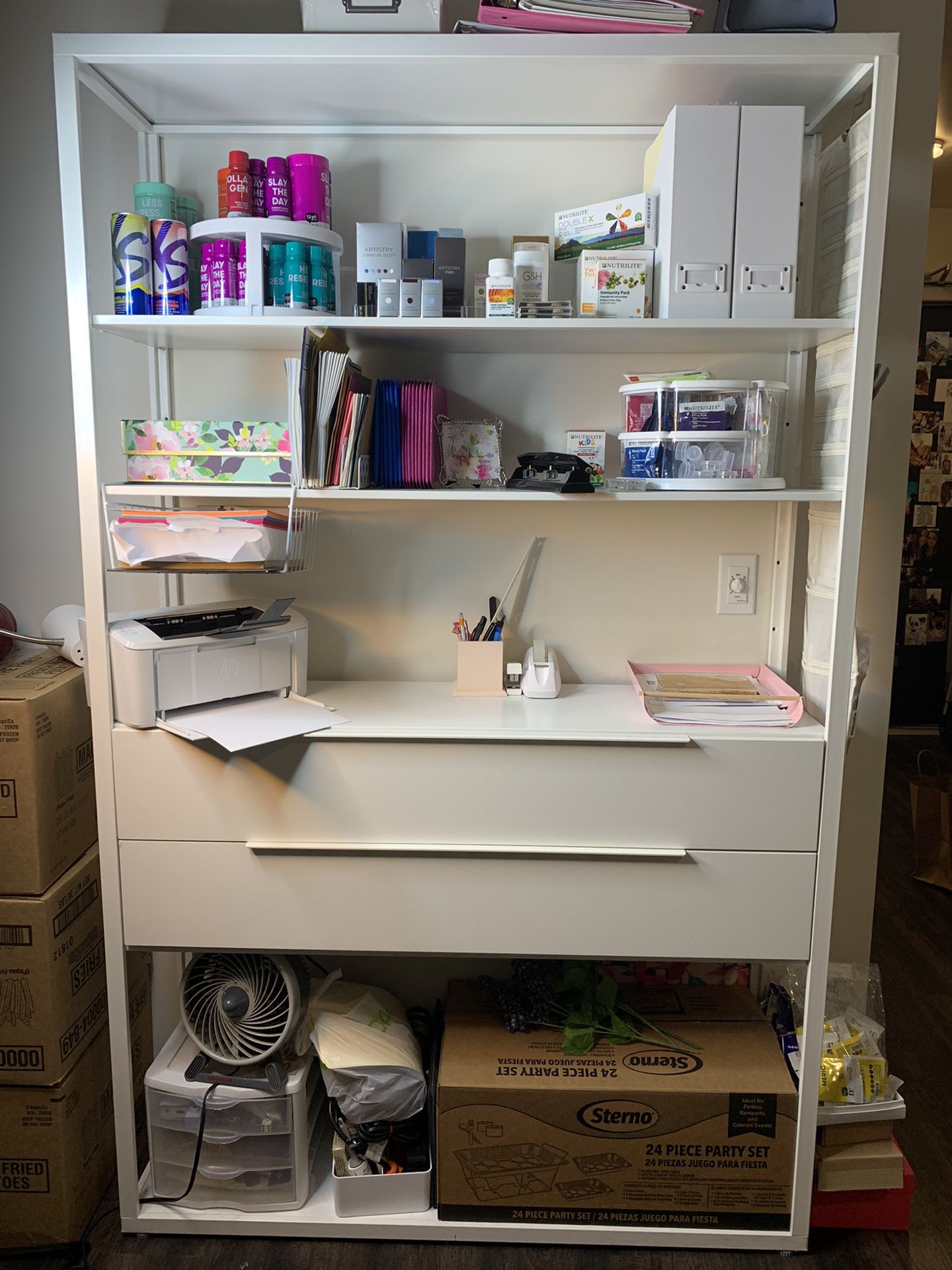 White Shelving System With Drawers