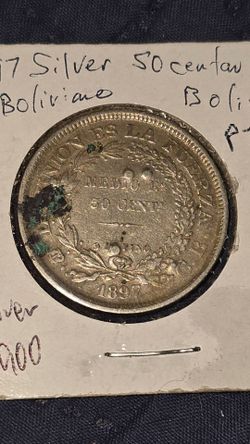 1897 Bolivia 50 Centavo Silver .900 coin