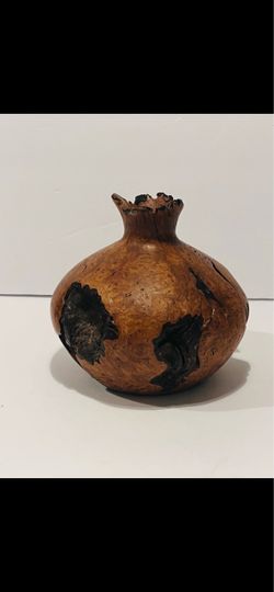 Vintage Hand Turned  Burl Wood Art Vase 6”-6”