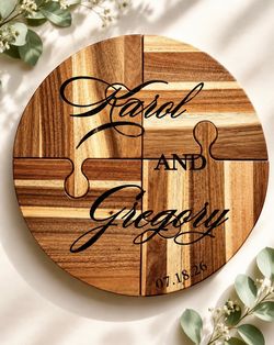 4-Piece Personalized Puzzle Charcuterie Board – Custom Wood Burned Gift