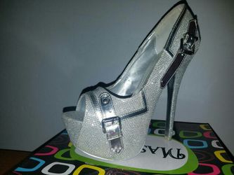 Black silver high heel shoes sandal pump