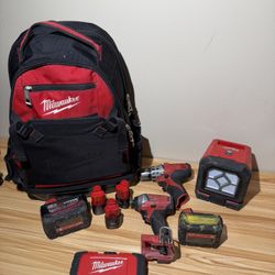 Milwaukee Tool Lot – M12 & M18 Tools, Batteries, Flood Light, Backpack – All Working 