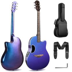 CAHAYA 41” Carbon Fiber Acoustic-Electric – Pearl Blue-Purple