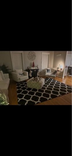 Cream Bouclé Sofa + 2 Matching Accent Chairs, One with Ottoman Footrest – Excellent Condition