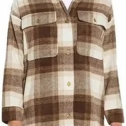 Banana Republic Ladies' Structured 4 Pocket Button Shacket In  Brown Bailor Plaid