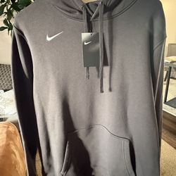Nike Gray Fleece Pullover Hoodie Mens Drawstring Hood Logo Pockets Graphic Print