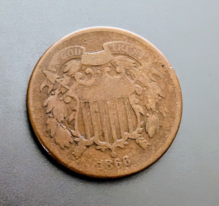 1866 Rare Two Cent Copper Coin