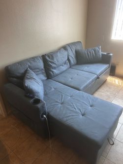Large blue sofa