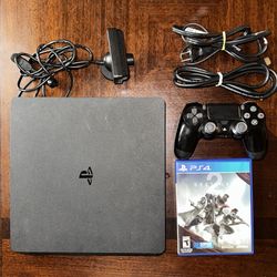 PS4 Slim + Controller, Cables, Webcam, Game