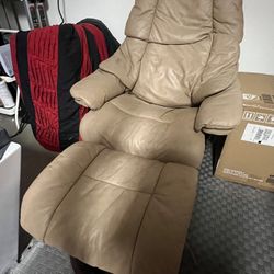 Leather Adjustable Reclining Arm Chair Ottoman Set