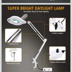 LED Dimmable Magnifying Lamp with Clamp  2200 Lumens Bright Lighted 5 Diopter Real Glass Magnifier with Adjustable Swivel Arm Daylight Light for Readi
