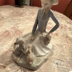 Zaphir Statue With Girl Sitting With Bunnies Made In Spain