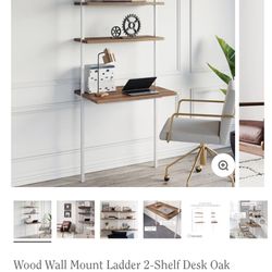 Nathan James Wood Wall Mount Ladder 2-Shelf Desk