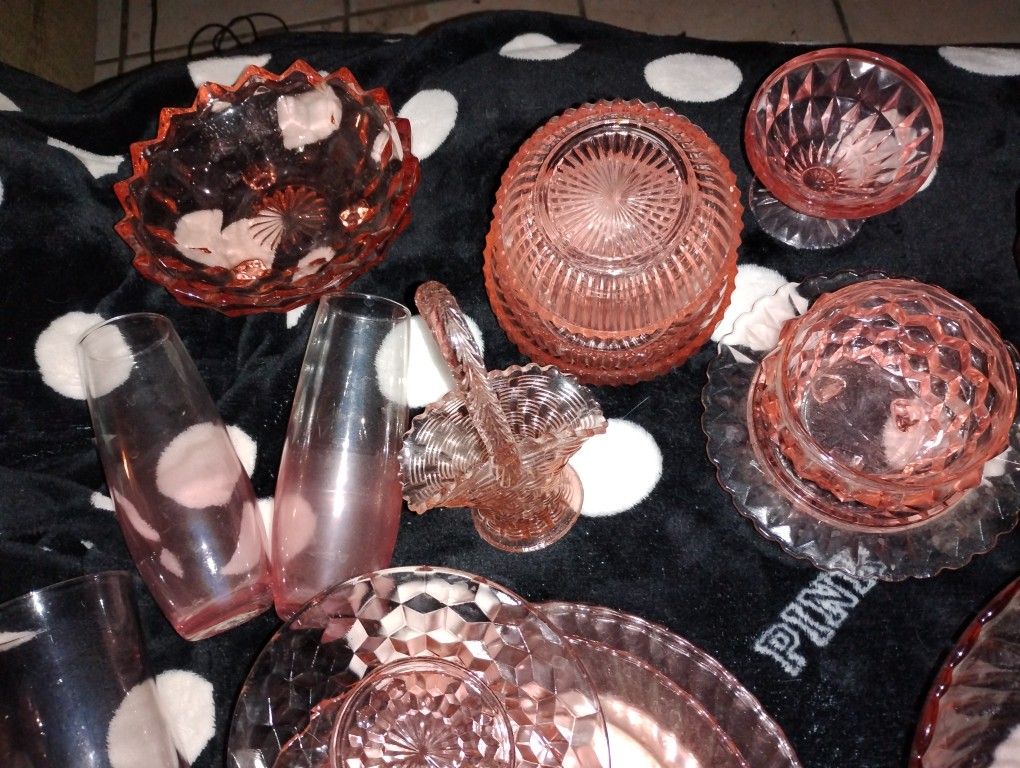 Pink Vintage Dishes And Bowls Variety