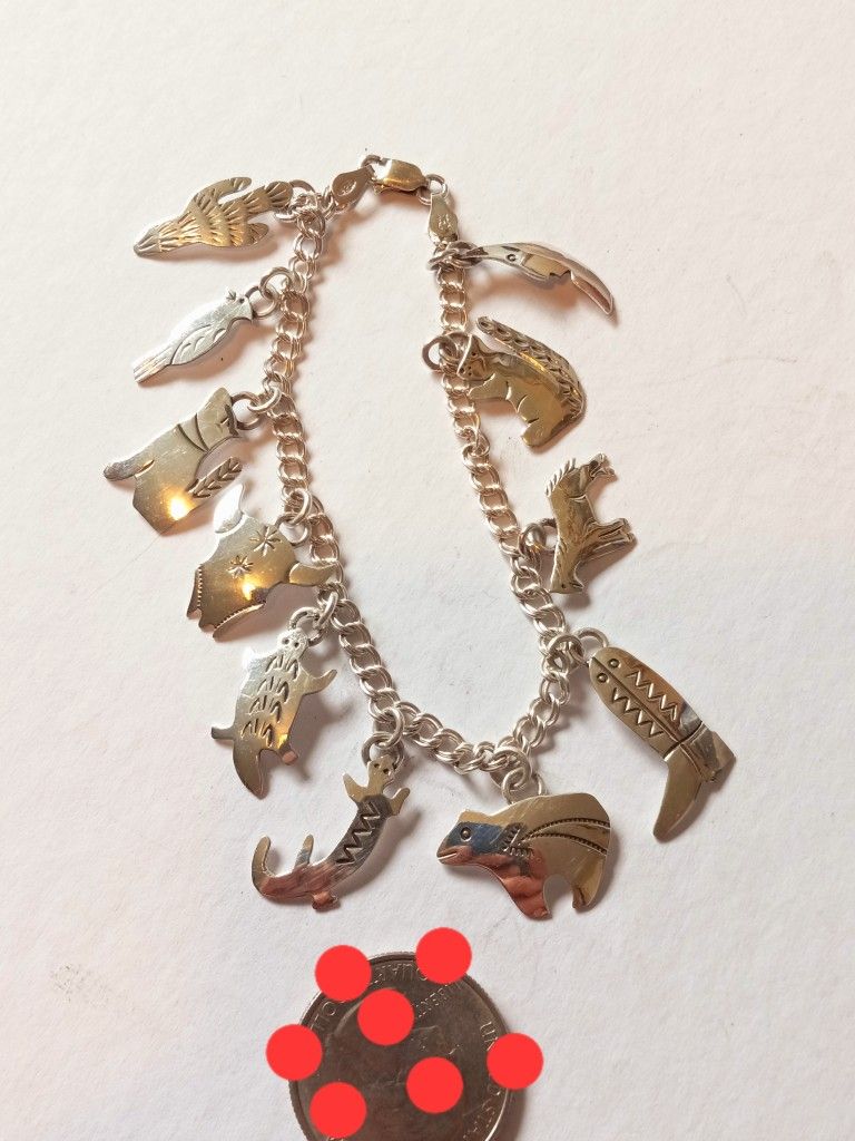 $50! Awesome Sterling Silver Navajo Shop Charm Bracelet 8 Inches