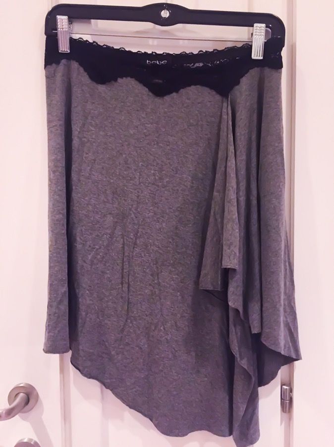 Gorgeous BEBE Gray Skirt with Black Lace