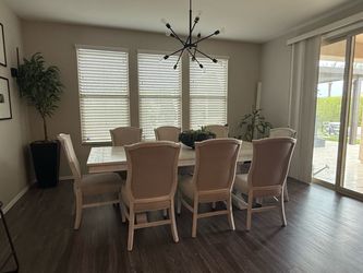 Dining Table Set with 8 Upholstered Chairs