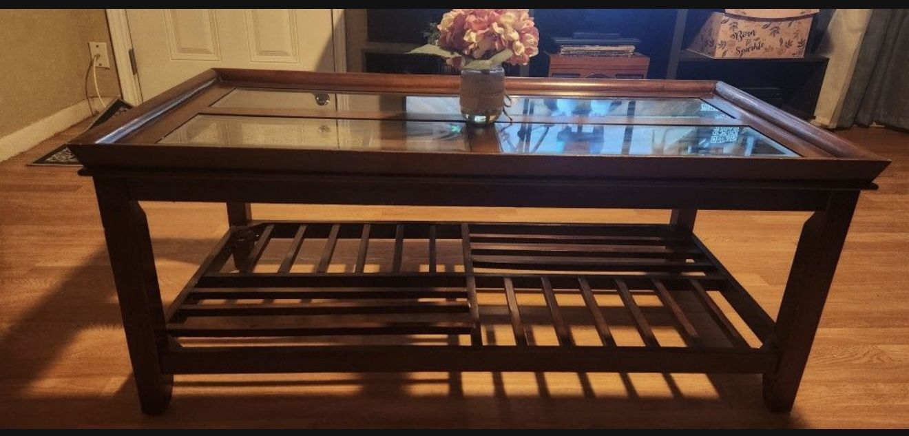 Glass Top Wooden Coffee Table