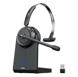 Wireless Headset with Mic for Work, Bluetooth Headset(Charging Base & Mute) AI Noise Cancelling Mic, USB Dongle, 65H Wireless