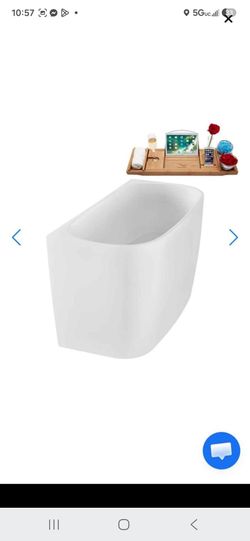 Streamline
47 in. x 23 in. Acrylic Freestanding Soaking Bathtub in Glossy White with Brushed Nickel Drain, Bamboo Tray