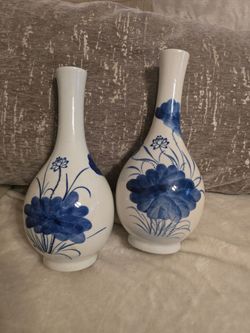 Blue and White Porcelain Vases Set of 2