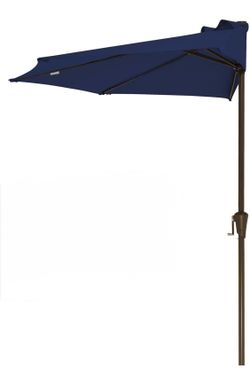 9ft Half Umbrella Patio Umbrella with Crank and UV Protection for Pool Garden or Balcony . Navy Blue