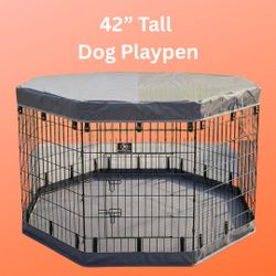 8-Panel Fence with Door, 42” Tall Dog Playpen with Cover