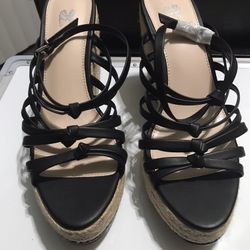 Victoria Secret Black Strappy Wedges 