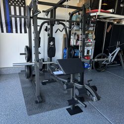 Vesta Fitness Smith Machine 2001 w/Bench Attachment | 230lb Bumpers Weights | 7ft Olympic Bar | Fitness | Gym Equipment | FREE DELIVERY🚚 