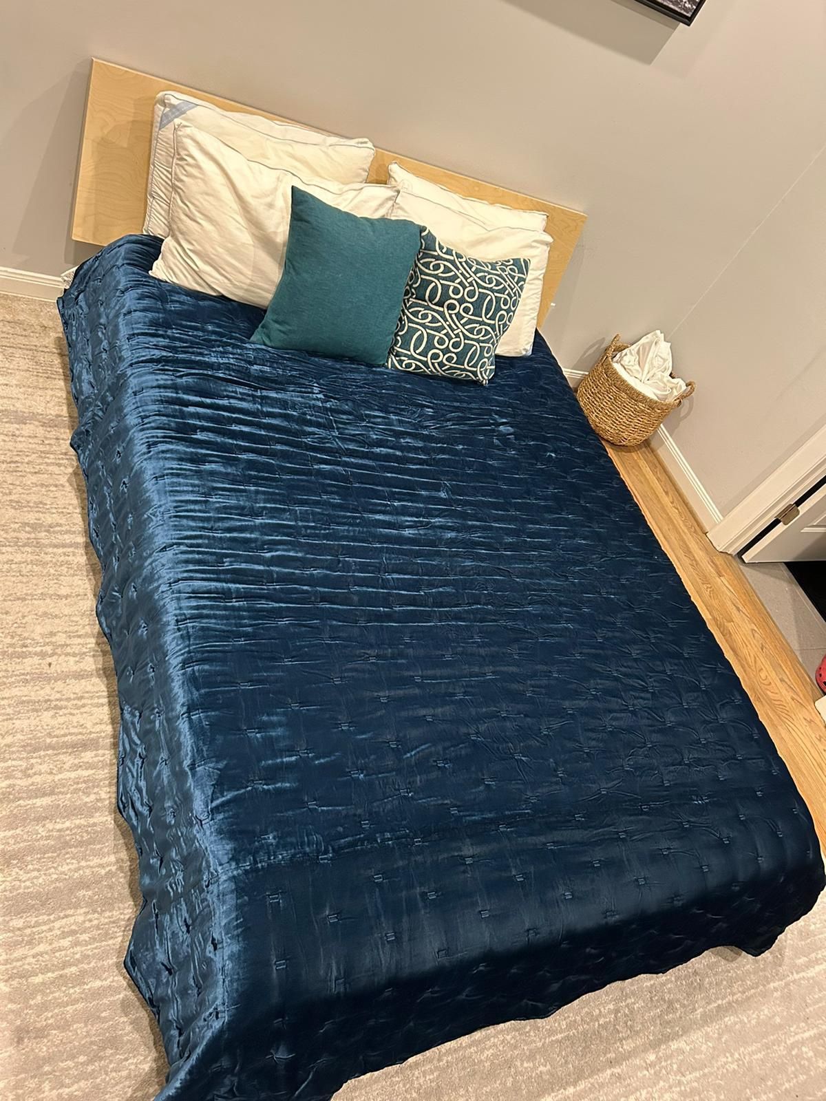 Queen Size Wood Bed Frame And Headboard with Memory Foam Mattress