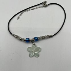 Sun Color Change Blue Plumeria Flower Y2K Tropical Necklace 